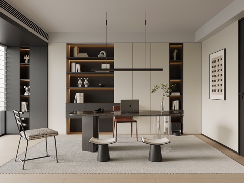 现代意式书房 书桌椅su模型