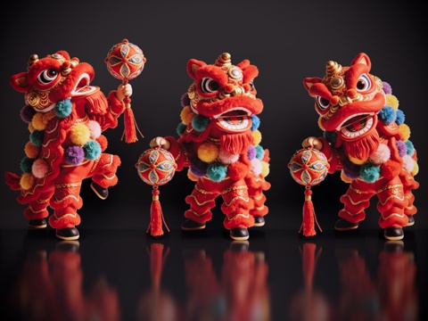 2D醒狮手办 醒狮公仔 舞狮活动 民俗活动 非物质文化遗产su模型