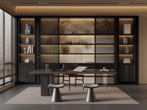 新中式茶室茶桌椅su模型