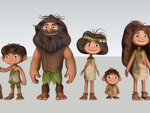 原始人卡通动漫人物玩具雕塑摆件su模型