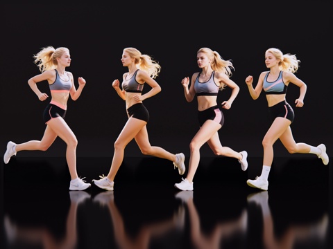 2D现代人物 运动装美女 运动装模特 跑步运动 夏季运动装su模型