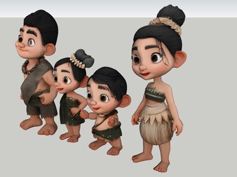 可爱卡通风 原始人家庭 3D 人物模型su模型