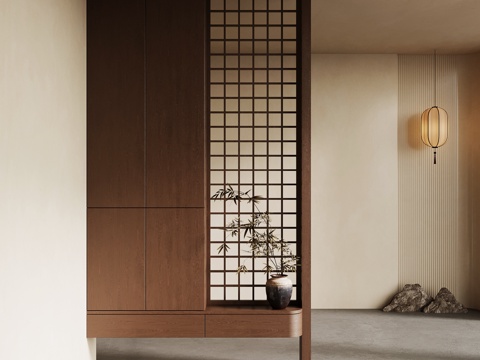 新中式玄关 玄关柜su模型