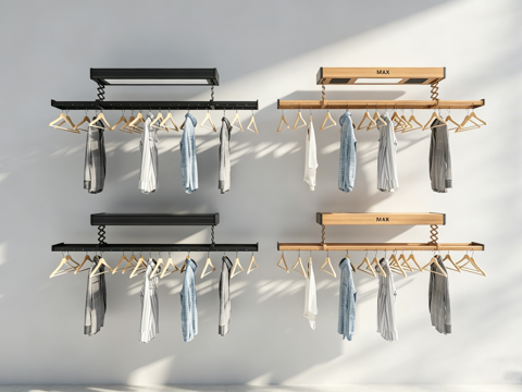 现代简约电动升降隐形晾衣架 智能阳台晾衣杆 智能家居 黑色浅su模型