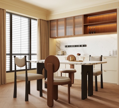 中古餐厅 餐桌椅 餐边柜su模型