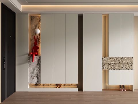 奶油风入户玄关鞋柜 隔断柜 玄关柜su模型