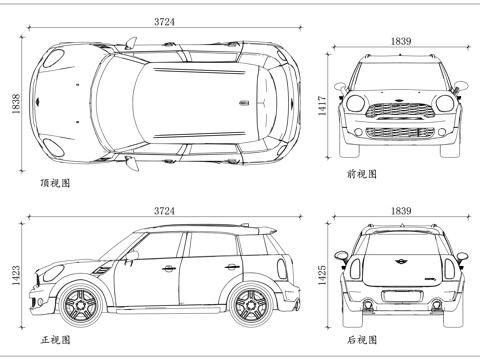 迷你乡下人 迷你乡巴佬 迷你乡村骑士 迷你库珀 SUVcad施工图