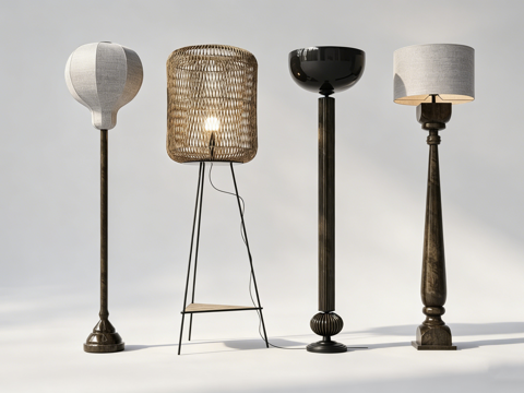 现代简约设计师落地灯 多材质造型 编织布艺 几何灯罩 设计师su模型