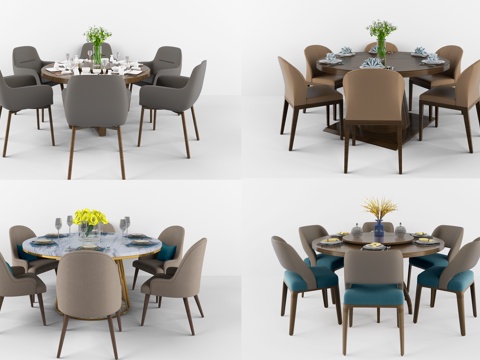 现代圆形餐桌组合3d模型