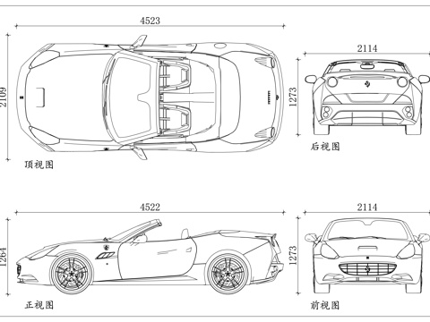 法拉利加州 T 法拉利跑车 加州超跑 法拉利跑车 跃马加州cad施工图