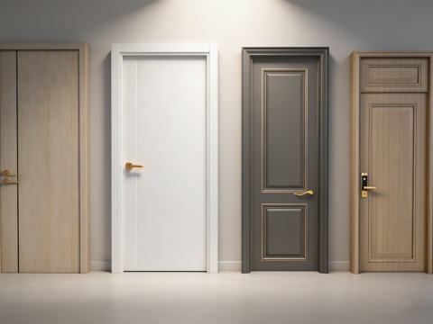 现代简约室内门四款式 平板金边电子锁款 多把手 室内门模型su模型