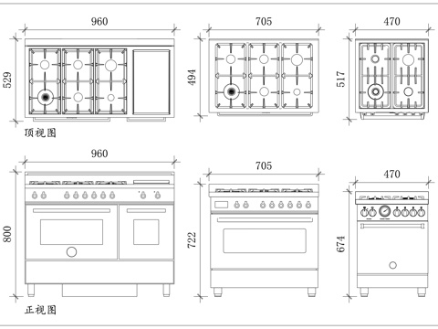 多规格集成灶 各尺寸一体灶 多款尺寸灶 不同规格灶 多尺寸集cad施工图