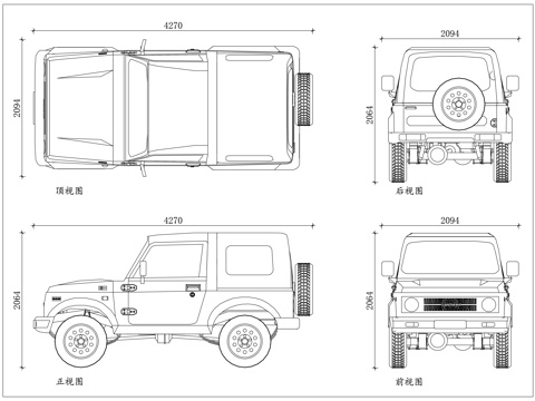 铃木越野车型 铃木硬派 SUV 铃木越野战车 铃木硬核越野cad施工图