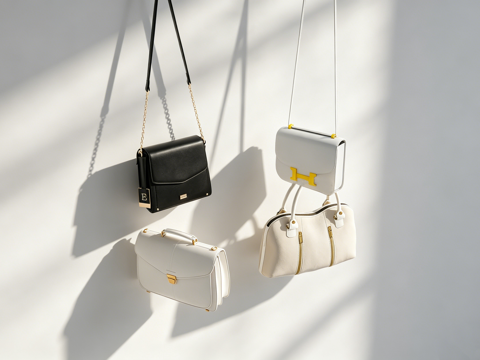 现代简约时尚箱包 商业静物 悬挂展示 黑白色手提包 链条包su模型