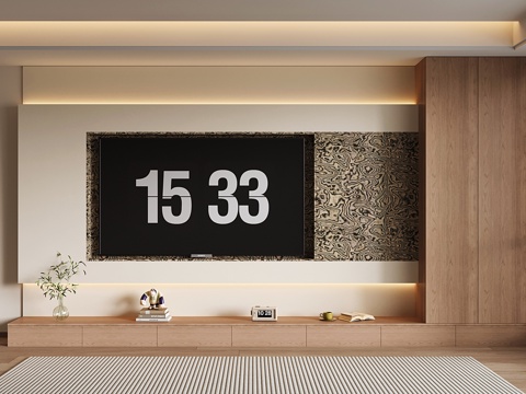 意式电视背景墙 现代电视背景柜 收纳储物电视柜一体su模型