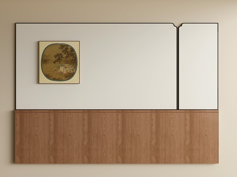 新中式床头背景墙 宋氏卧室背景墙su模型