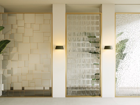  现代玻璃屏风隔断 长虹玻璃隔断 玻璃屏风 艺术玻璃  夹丝玻3d模型 