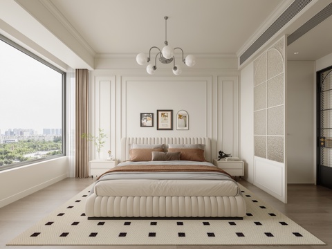 法式奶油风简约卧室3d模型