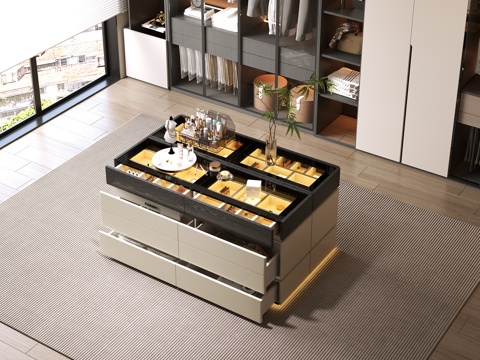 现代风格衣帽间 梳妆柜 灯光齐全3d模型