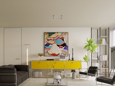 现代复古家居客厅 现代包豪斯客厅su模型