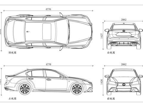 凌志运动轿车 雷克萨斯轿跑 凌志运动版车 雷克萨斯运动款cad施工图