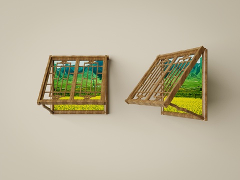 撑窗 斜窗 支撑窗 木头窗 古代斜撑窗子su模型