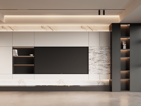 现代意式电视背景墙su模型