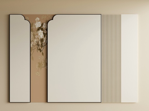 新中式床头背景墙 宋氏卧室背景墙su模型