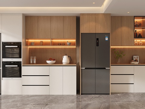 现代酒柜 冰箱酒柜 冰箱柜 餐边柜 烤箱su模型