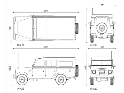 经典路虎 老式路虎 复古路虎卫士 初代路虎 英伦复古路虎cad施工图