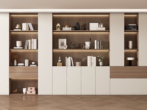 现代书柜书房 储物柜背景柜 书籍摆件组合 装饰柜su模型su模型