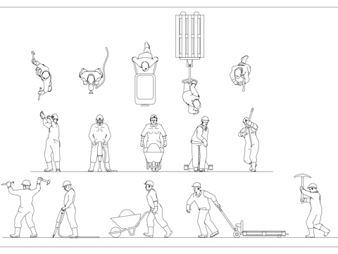工人作业姿势 施工人员体态 工地工人姿势 作业人员姿态cad施工图