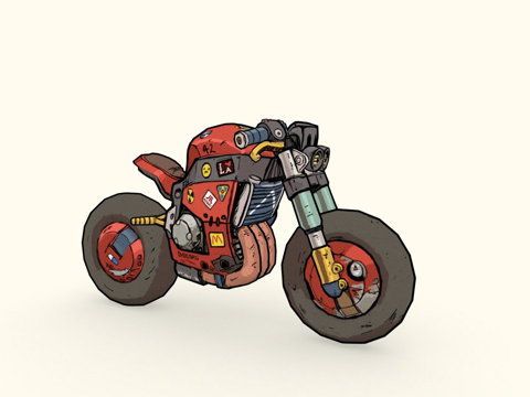 风格化手绘 街头霸王摩托车su模型