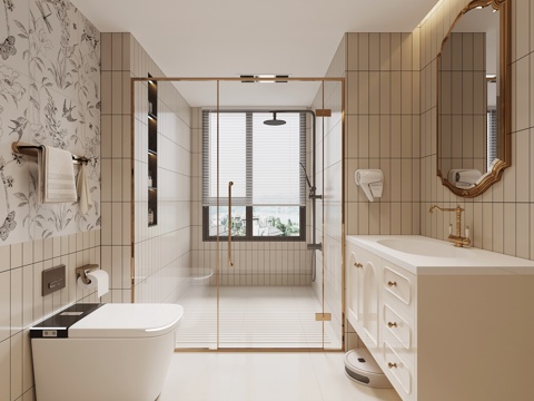 法式奶油风卫生间su模型