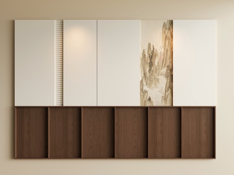 新中式床头背景墙 宋氏卧室背景墙 包间床头背景su模型