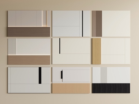 现代床头背景墙 极简卧室背景墙su模型