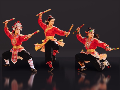 2D英歌舞人物 国潮英歌舞 英歌舞 非遗传承活动 非遗人物su模型