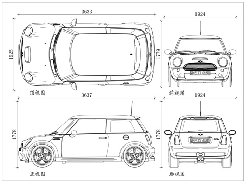 迷你小车 迷你代步车 宝马迷你车 迷你掀背车 迷你微型车cad施工图