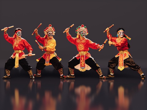 2D英歌舞人物 国潮英歌舞 英歌舞 非遗传承活动 非遗人物su模型