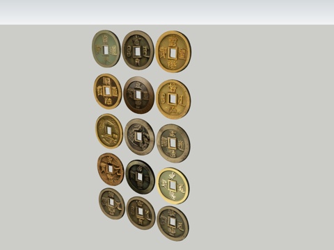 中国风古钱币铜钱精细模型su模型