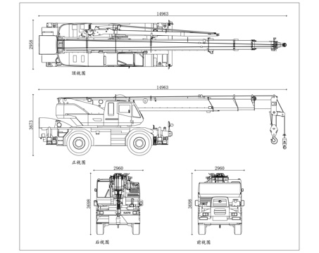 汽车吊 轮胎吊 轮式吊车 行走吊车 轮吊机械cad施工图
