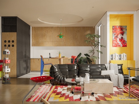 现代公寓 包豪斯公寓 客厅 橱柜组合su模型