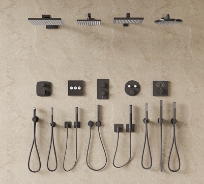 现代嵌入式淋浴 隐藏式花洒 淋雨 洗澡喷头 墙式暗装花洒su模型