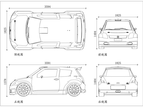 铃木速翼特 雨燕代步车 铃木小型车 雨燕两厢车 铃木家用车cad施工图