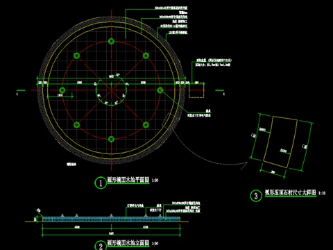 圆形镜面水池涌泉跌水详图cad施工图