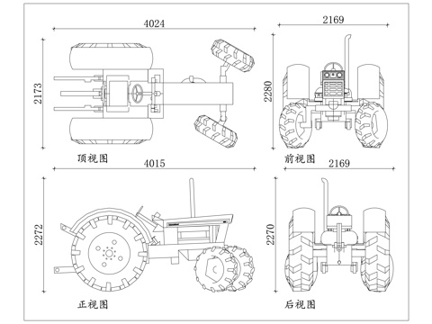 农用拖拉机 耕地拖拉机 田间拖拉机 农用机械车 农田拖拉机cad施工图
