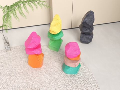 石头小品 石头摆件 彩色石头雕塑 石头装饰品 景观石头 小品su模型