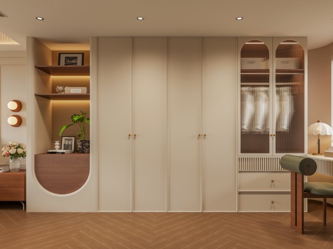 现代法式衣帽间 衣柜端景台 主卧衣柜 梳妆台衣柜su模型