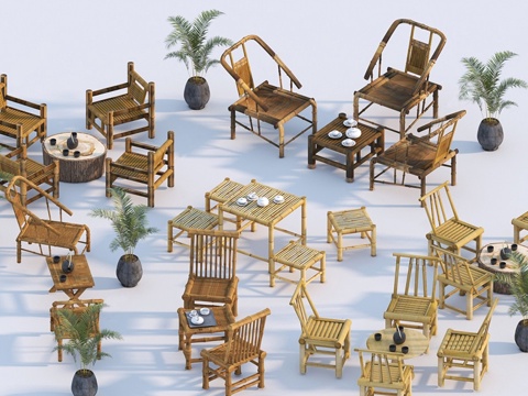 新中式户外桌椅 休闲桌椅组合su模型