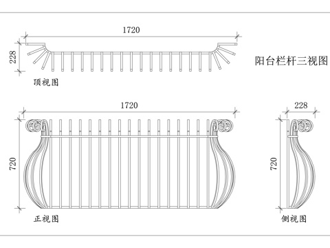 阳台护栏 露台围栏 阳台栏板 阳台扶手 观景栏杆cad施工图